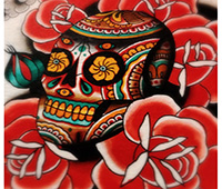 dibujo de calavera con rosas rojas